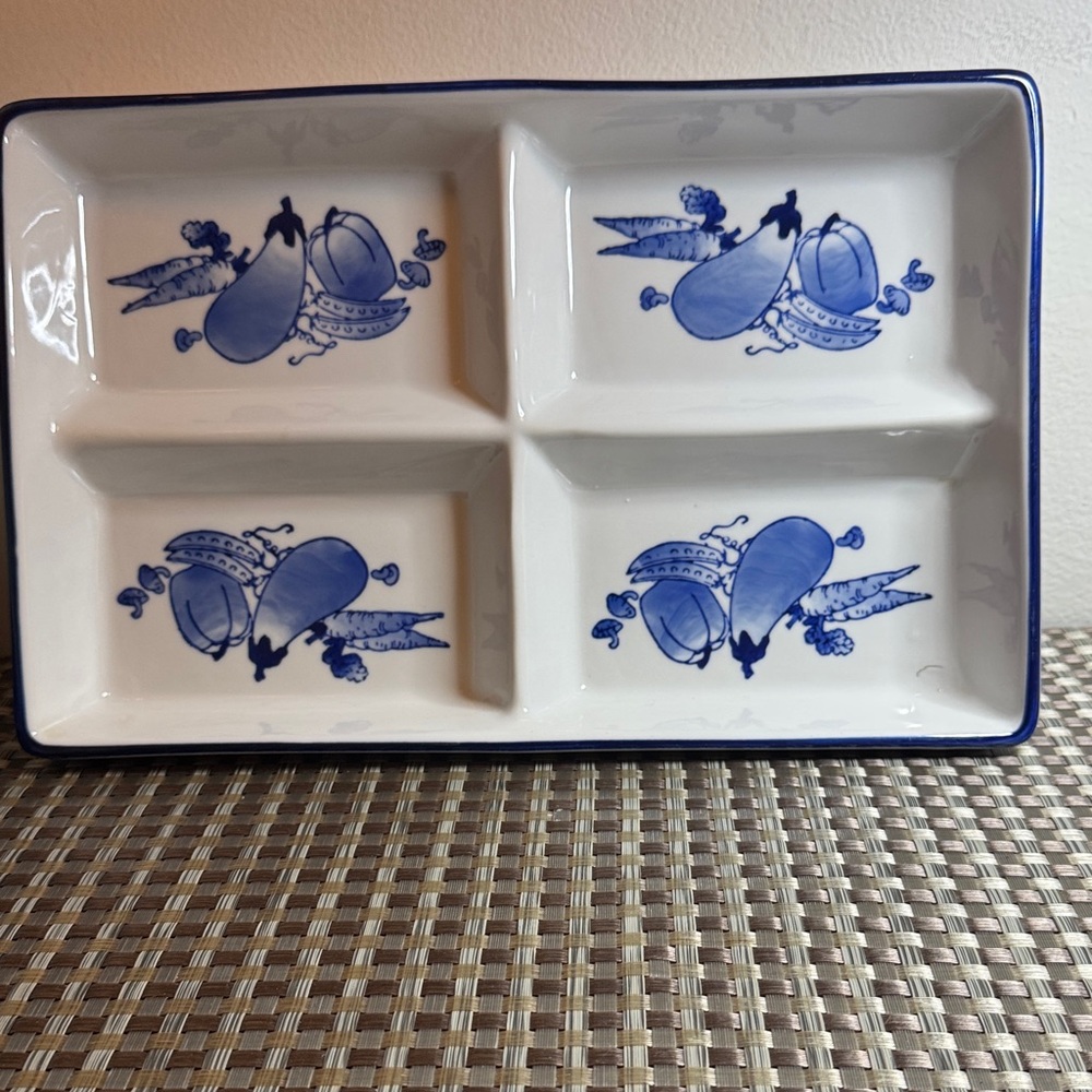 Elegant Blue and White Ceramic Divided Serving Tray